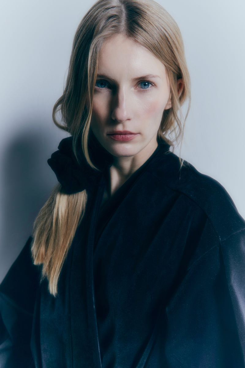 Black Diamond scrunchie made of silk velvet with hand-stitched logo