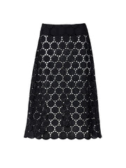 Beatrice Noir cotton lace midi skirt