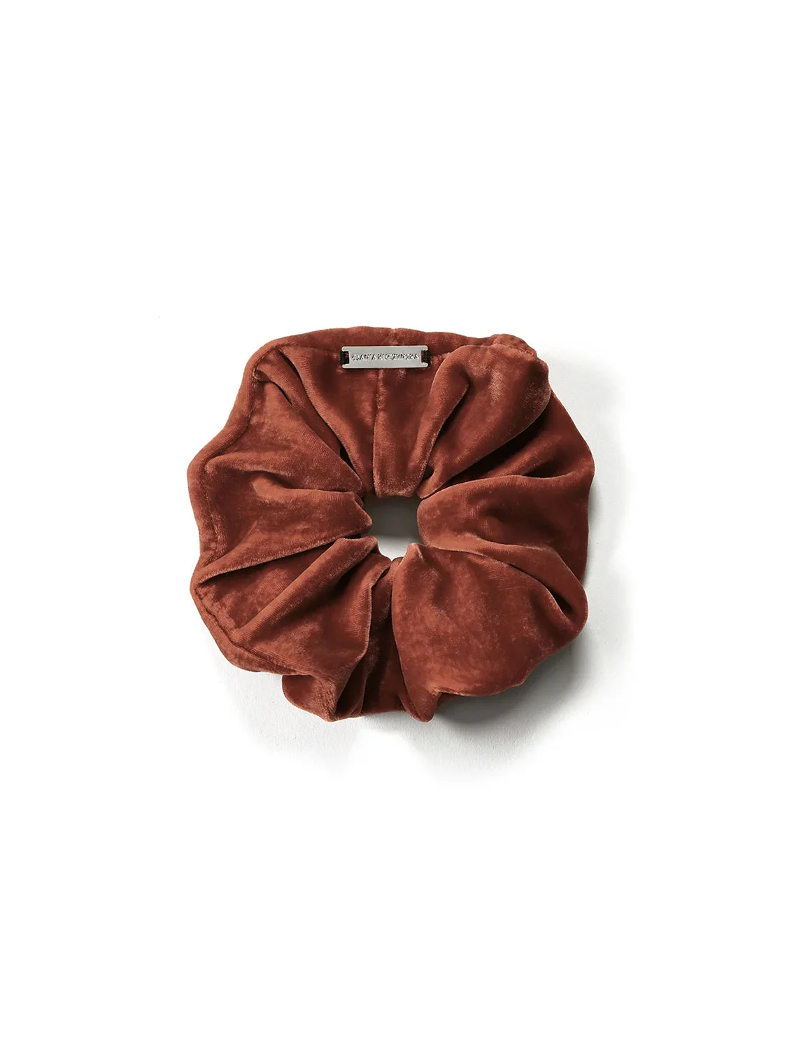 Ambra scrunchie z jedwabnego weluru z ręcznie przyszytym logo